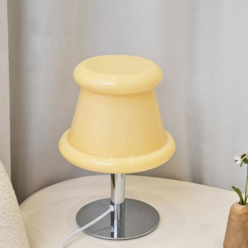 Modern Minimalist Metal & Glass Round 1-Light USB Table Lamp For Bedroom & Living Room