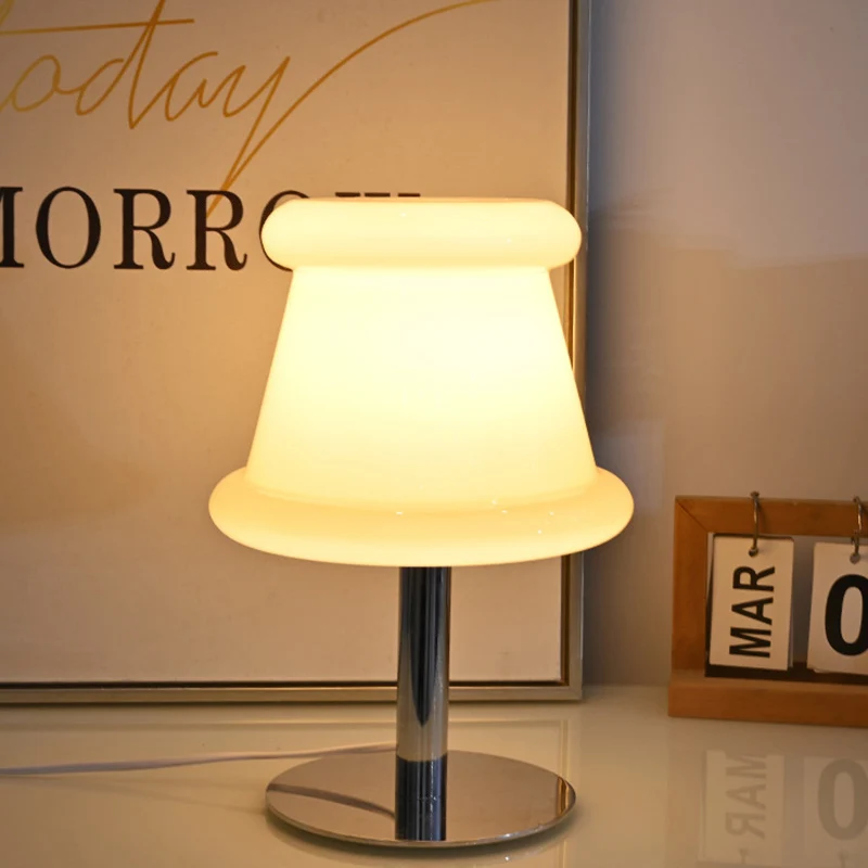 Modern Minimalist Metal & Glass Round 1-Light USB Table Lamp For Bedroom & Living Room