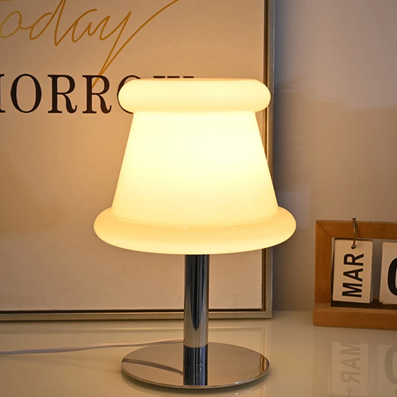 Modern Minimalist Metal & Glass Round 1-Light USB Table Lamp For Bedroom & Living Room