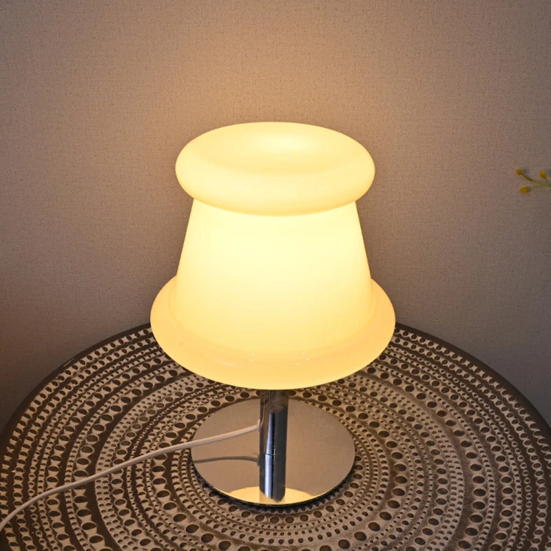 Modern Minimalist Metal & Glass Round 1-Light USB Table Lamp For Bedroom & Living Room