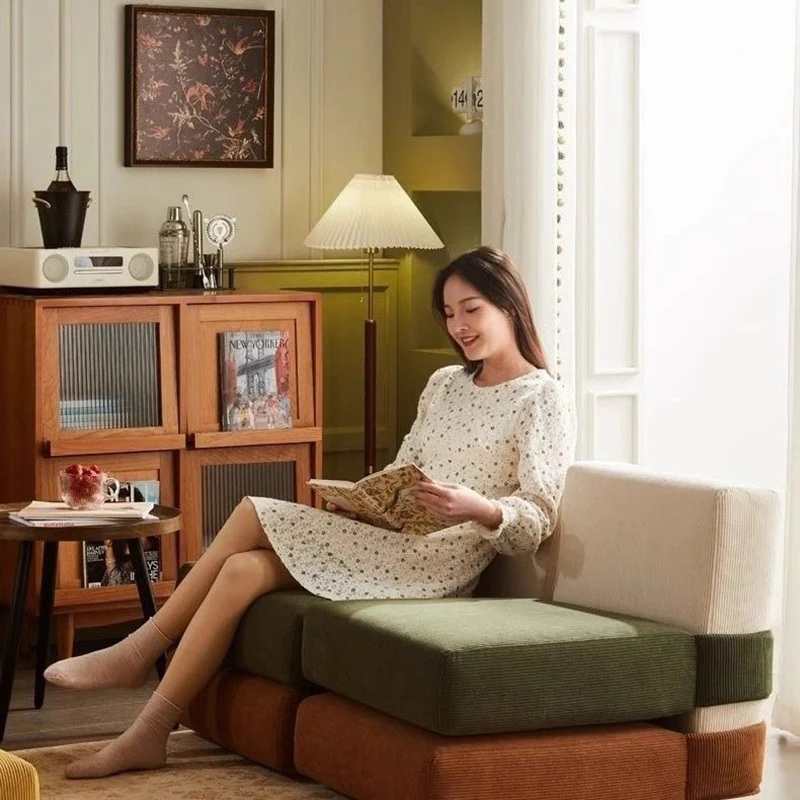 Contemporary Nordic Corduroy Square Sofa Chair For Bedroom And Living Room