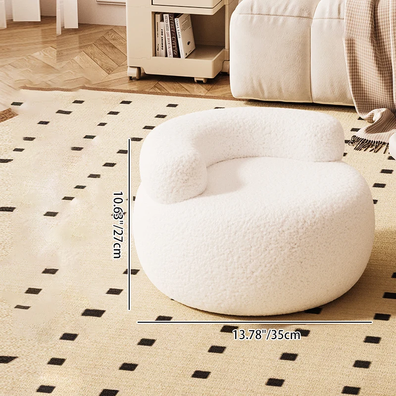 Contemporary Nordic Sherpa Fabric & Wood Round Curved Back Low Stool For Bedroom And Living Room