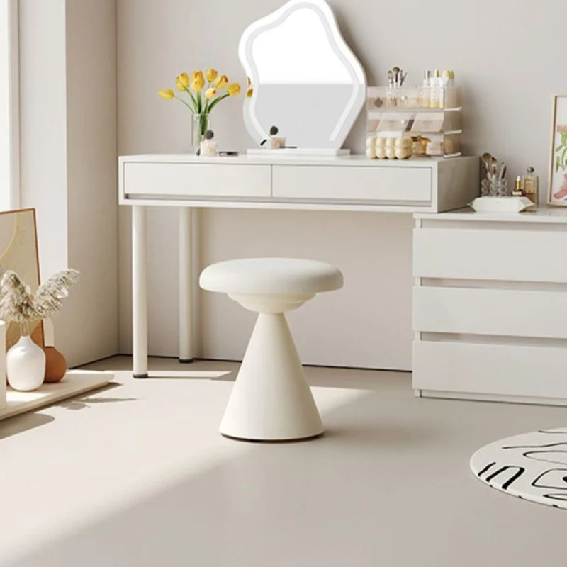 Contemporary Nordic Artificial Leather & Iron Round Conical Vanity Stool For Bedroom And Living Room