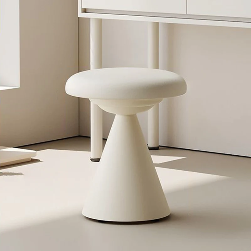 Contemporary Nordic Artificial Leather & Iron Round Conical Vanity Stool For Bedroom And Living Room