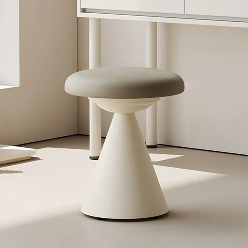 Contemporary Nordic Artificial Leather & Iron Round Conical Vanity Stool For Bedroom And Living Room