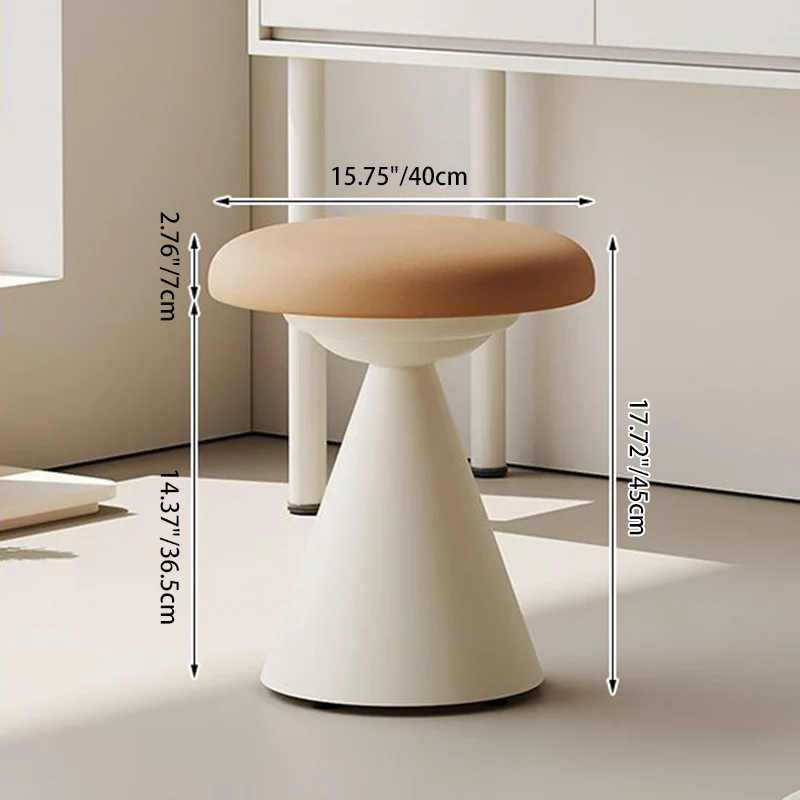 Contemporary Nordic Artificial Leather & Iron Round Conical Vanity Stool For Bedroom And Living Room