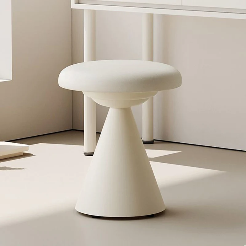 Contemporary Nordic Artificial Leather & Iron Round Conical Vanity Stool For Bedroom And Living Room