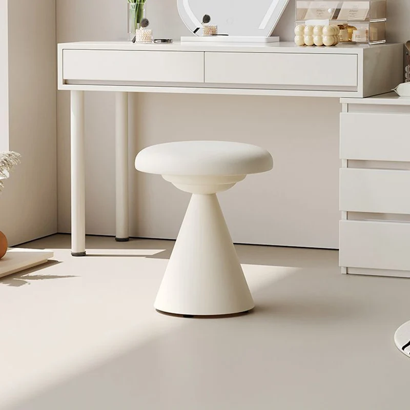 Contemporary Nordic Artificial Leather & Iron Round Conical Vanity Stool For Bedroom And Living Room