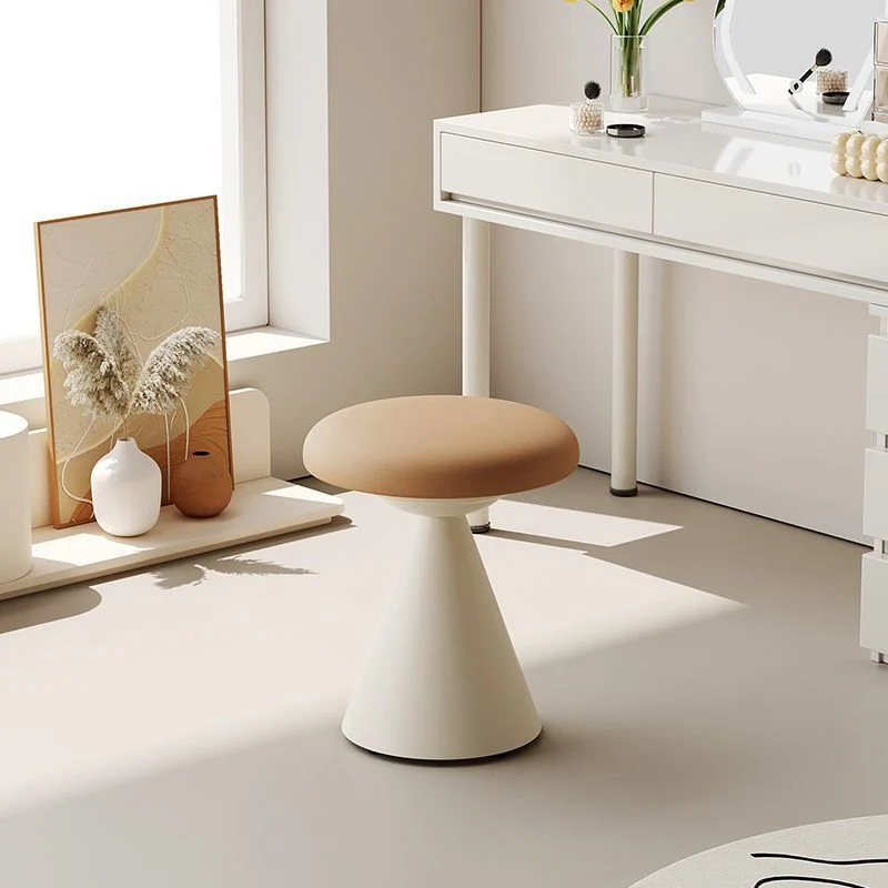 Contemporary Nordic Artificial Leather & Iron Round Conical Vanity Stool For Bedroom And Living Room