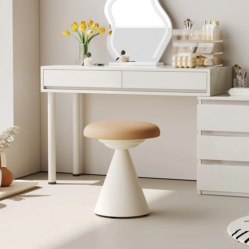Contemporary Nordic Artificial Leather & Iron Round Conical Vanity Stool For Bedroom And Living Room