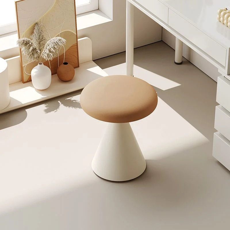 Contemporary Nordic Artificial Leather & Iron Round Conical Vanity Stool For Bedroom And Living Room
