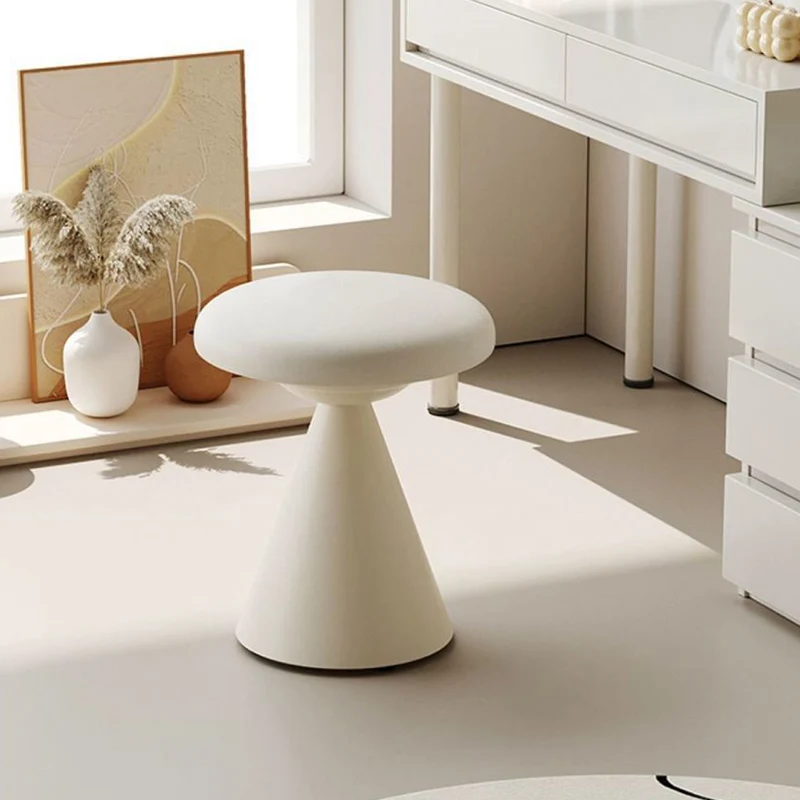 Contemporary Nordic Artificial Leather & Iron Round Conical Vanity Stool For Bedroom And Living Room