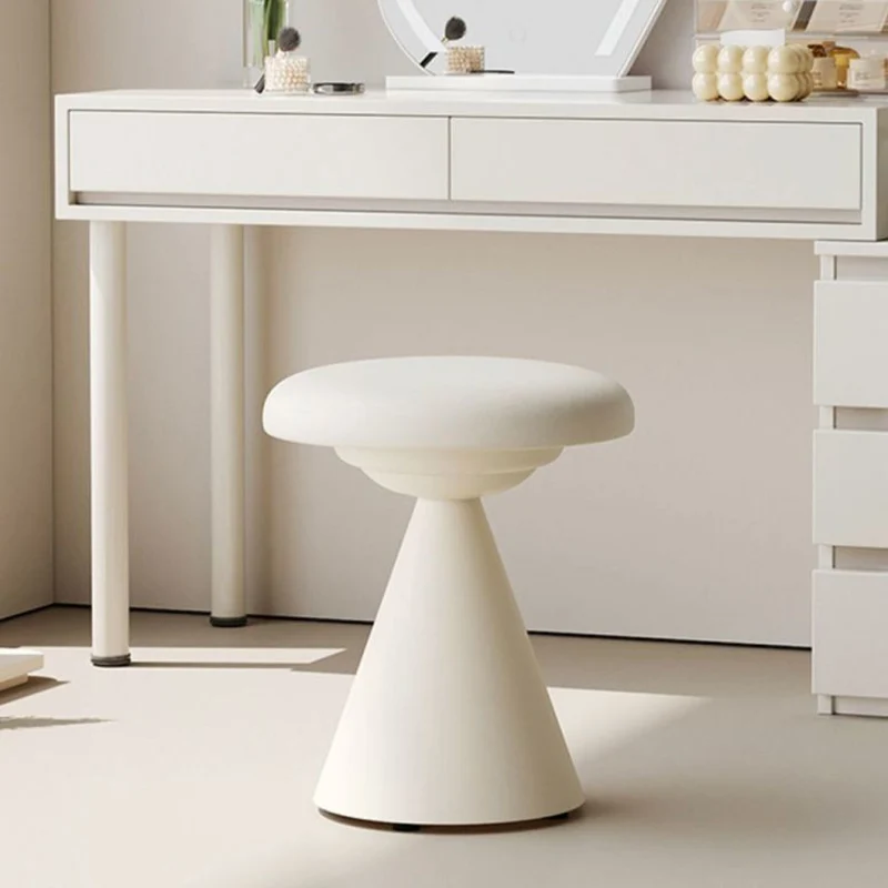 Contemporary Nordic Artificial Leather & Iron Round Conical Vanity Stool For Bedroom And Living Room