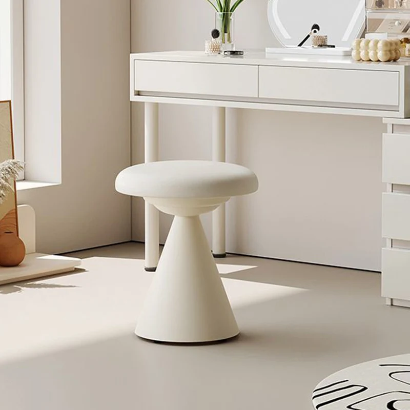 Contemporary Nordic Artificial Leather & Iron Round Conical Vanity Stool For Bedroom And Living Room