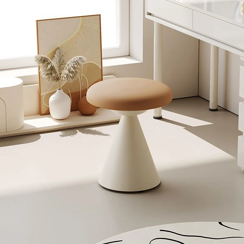 Contemporary Nordic Artificial Leather & Iron Round Conical Vanity Stool For Bedroom And Living Room
