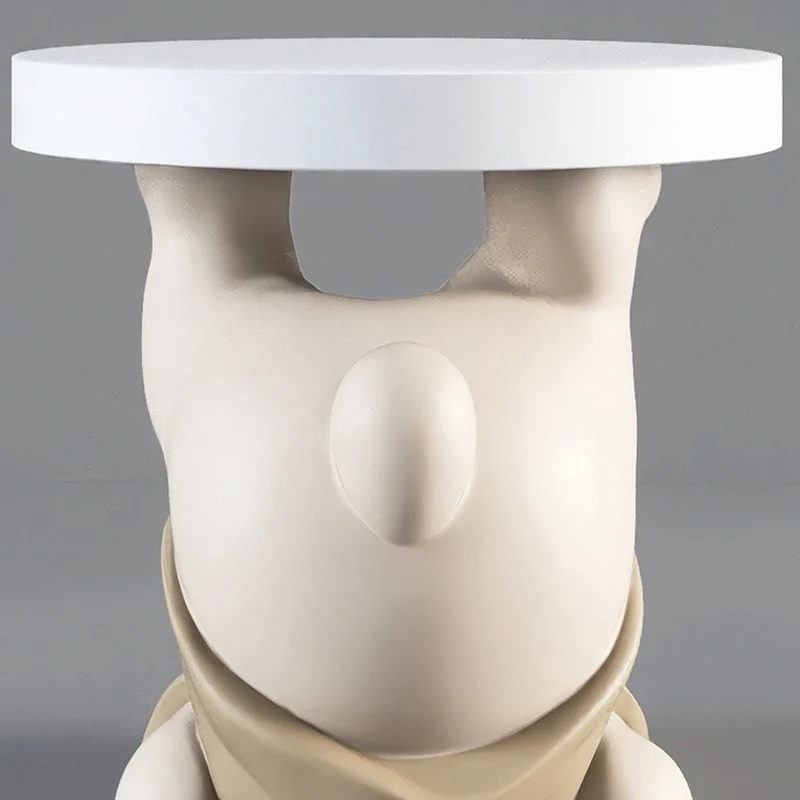 Contemporary Creative Resin Plywood Bear Base Round Side Table For Bedroom And Living Room