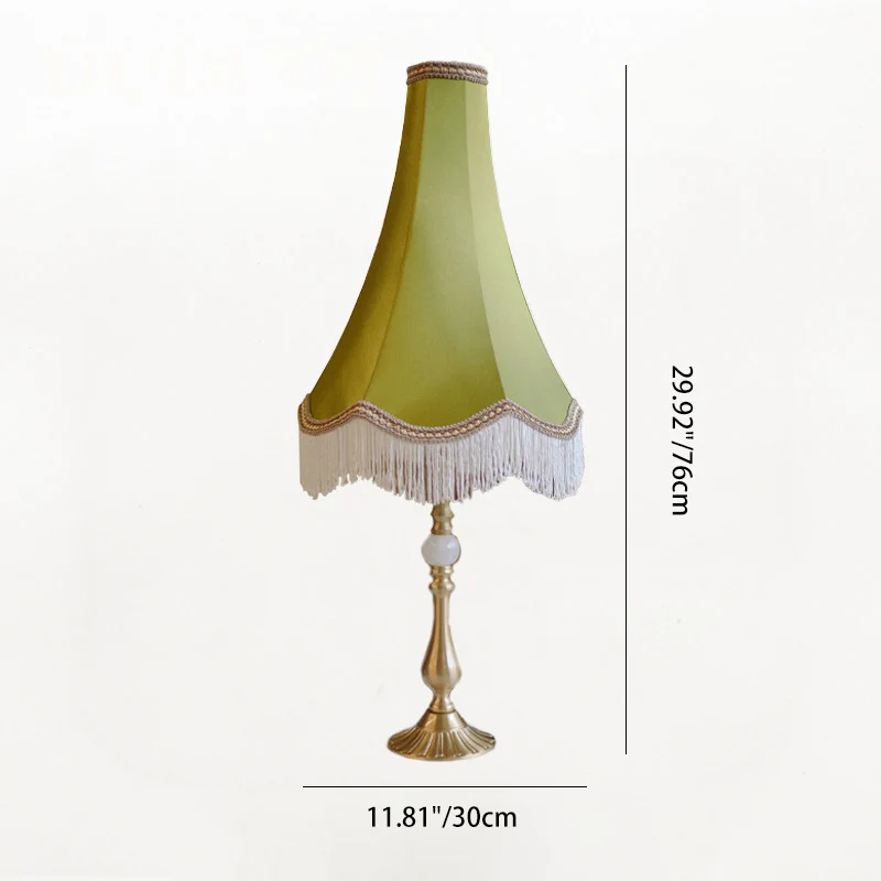 Traditional Vintage Brass & Fabric Conical 1-Light Table Lamp For Bedroom And Living Room
