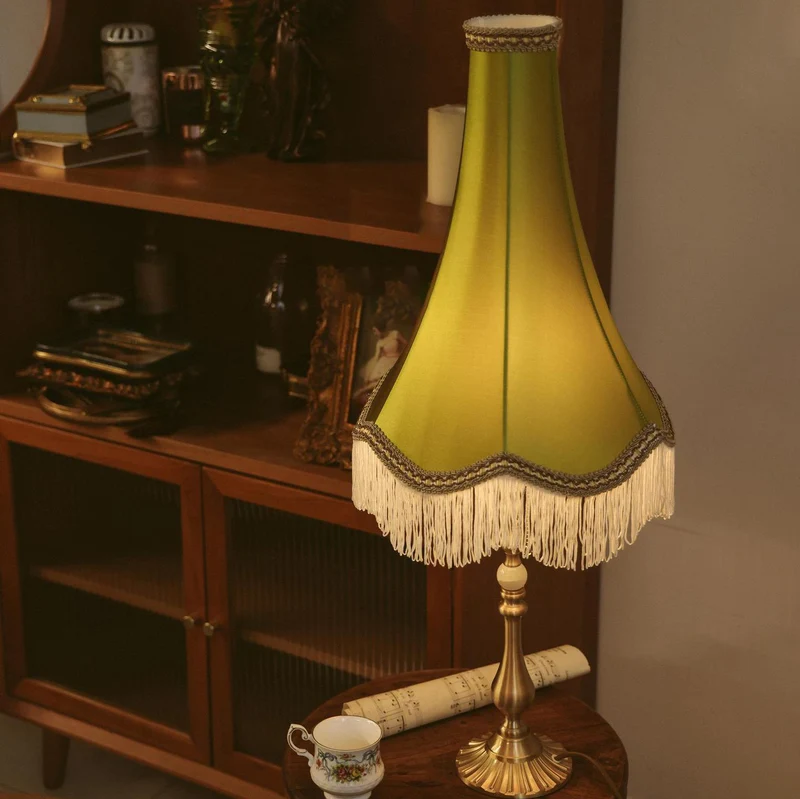 Traditional Vintage Brass & Fabric Conical 1-Light Table Lamp For Bedroom And Living Room