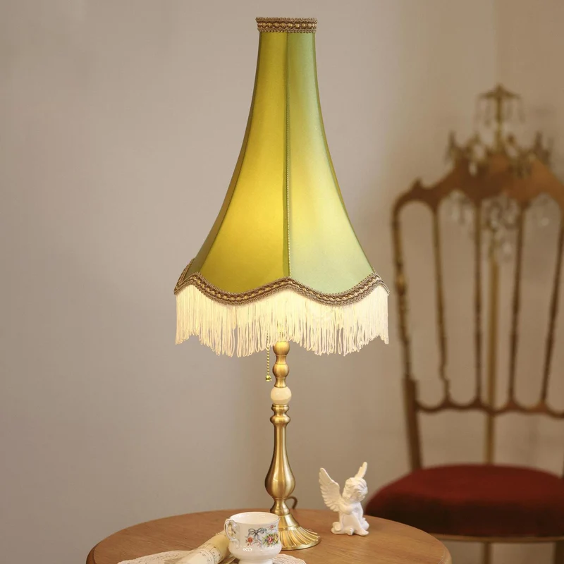 Traditional Vintage Brass & Fabric Conical 1-Light Table Lamp For Bedroom And Living Room