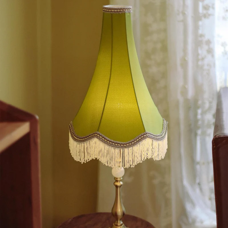 Traditional Vintage Brass & Fabric Conical 1-Light Table Lamp For Bedroom And Living Room