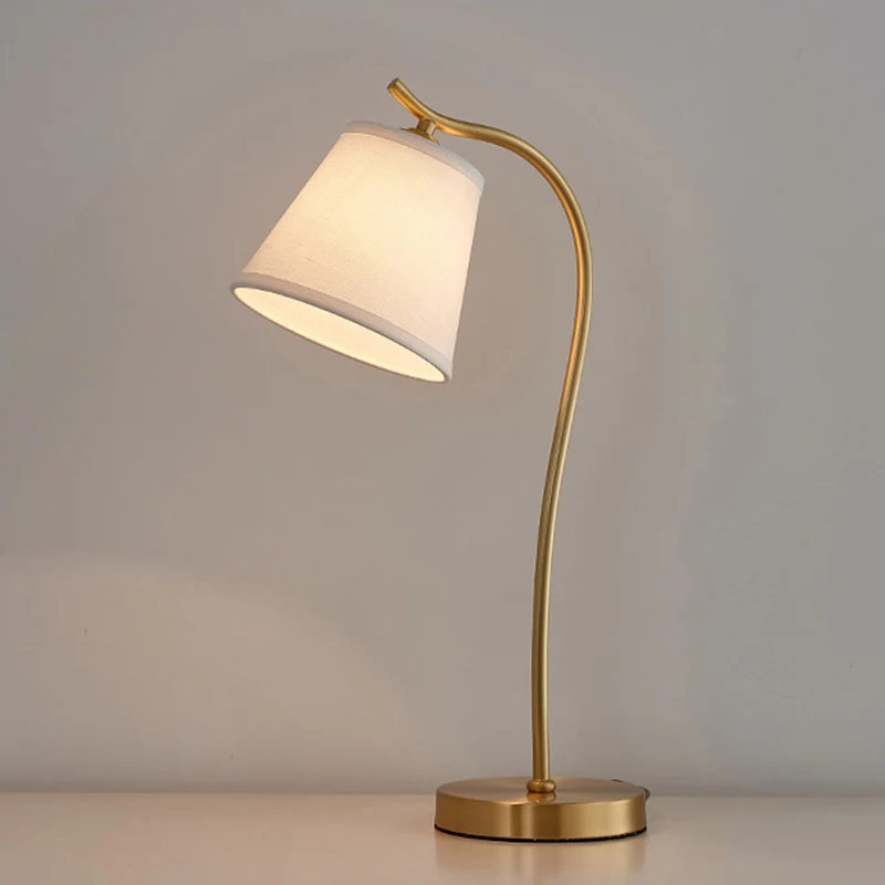 Modern Minimalist Brass & Fabric Round 1-Light Table Lamp For Bedroom And Living Room