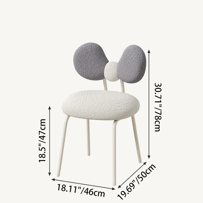 Contemporary Nordic Curved Sherpa Fabric Plywood Upholstered Swivel Vanity Stool Bow-Knot Backrest For Bedroom