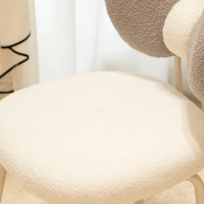 Contemporary Nordic Curved Sherpa Fabric Plywood Upholstered Swivel Vanity Stool Bow-Knot Backrest For Bedroom