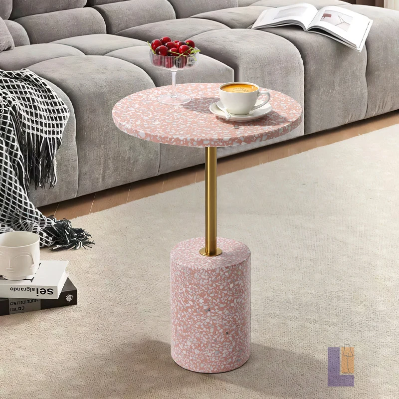 Modern Luxury Marble Metal Round Cylindrical End Table 1-Tier For Living Room