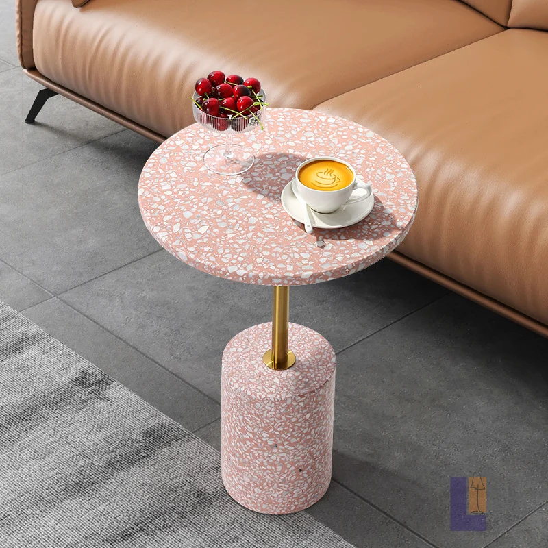 Modern Luxury Marble Metal Round Cylindrical End Table 1-Tier For Living Room