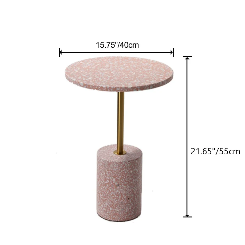 Modern Luxury Marble Metal Round Cylindrical End Table 1-Tier For Living Room