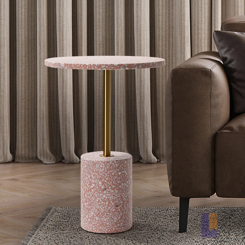 Modern Luxury Marble Metal Round Cylindrical End Table 1-Tier For Living Room