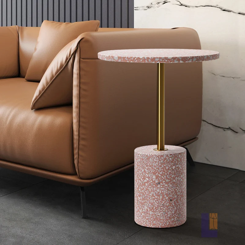 Modern Luxury Marble Metal Round Cylindrical End Table 1-Tier For Living Room