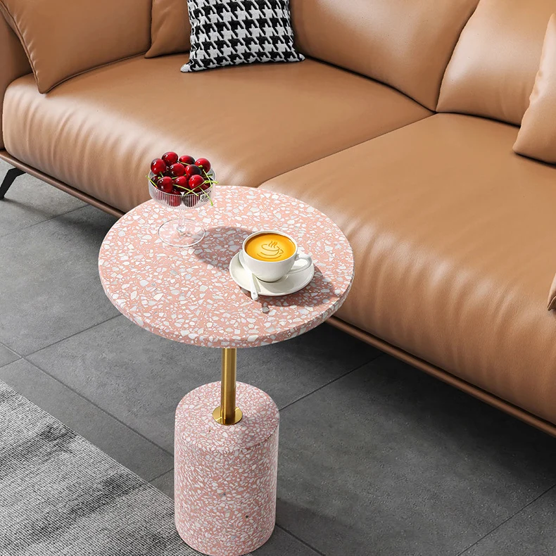 Modern Luxury Marble Metal Round Cylindrical End Table 1-Tier For Living Room