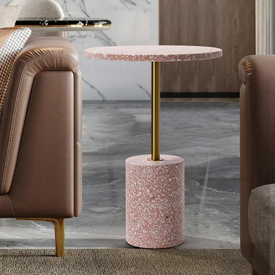 Modern Luxury Marble Metal Round Cylindrical End Table 1-Tier For Living Room