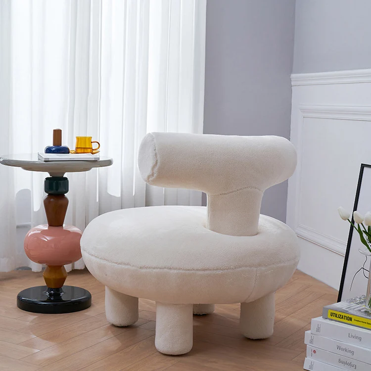 Contemporary Creative Sherpa Fabric Solid Wood Curved Round Kids Accent Chair With Backrest For Living Room