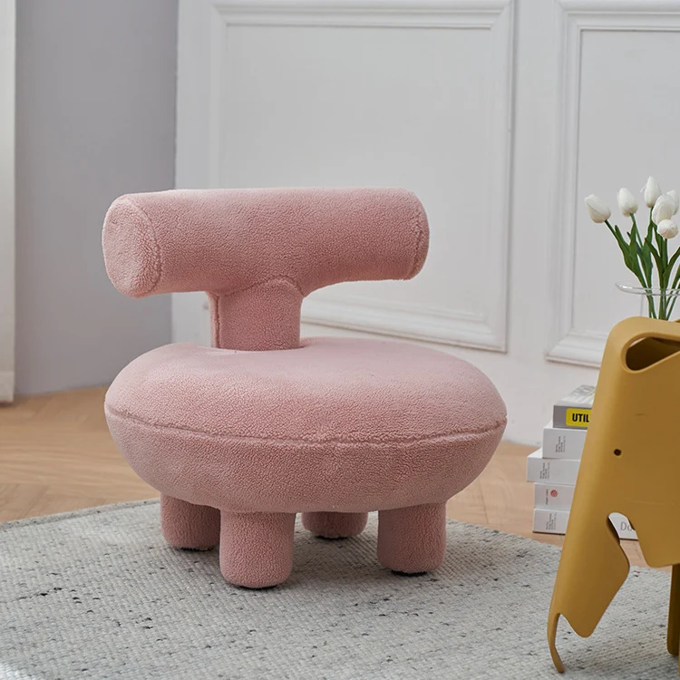 Contemporary Creative Sherpa Fabric Solid Wood Curved Round Kids Accent Chair With Backrest For Living Room