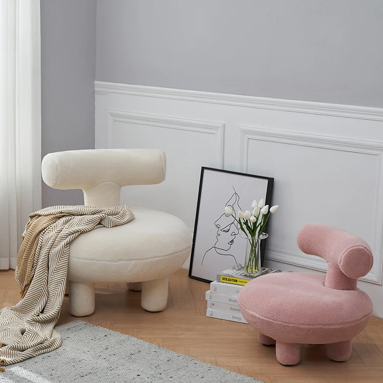 Contemporary Creative Sherpa Fabric Solid Wood Curved Round Kids Accent Chair With Backrest For Living Room