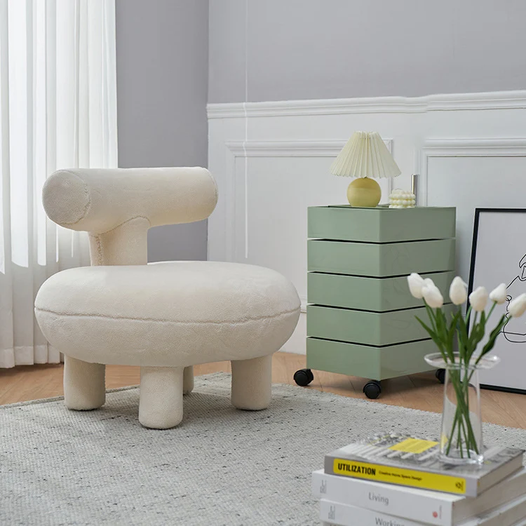 Contemporary Creative Sherpa Fabric Solid Wood Curved Round Kids Accent Chair With Backrest For Living Room
