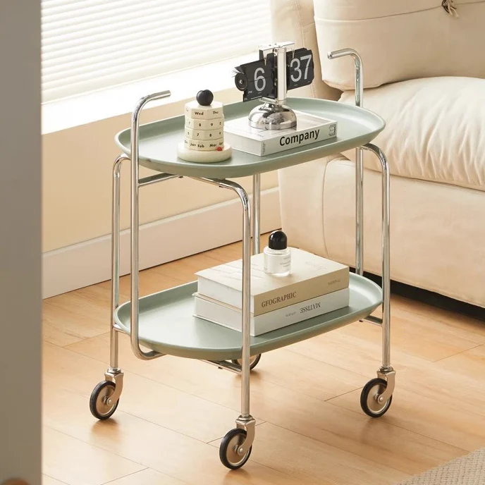 Contemporary Scandinavian ABS Carbon Steel Oval End Table With 2-Tier For Living Room