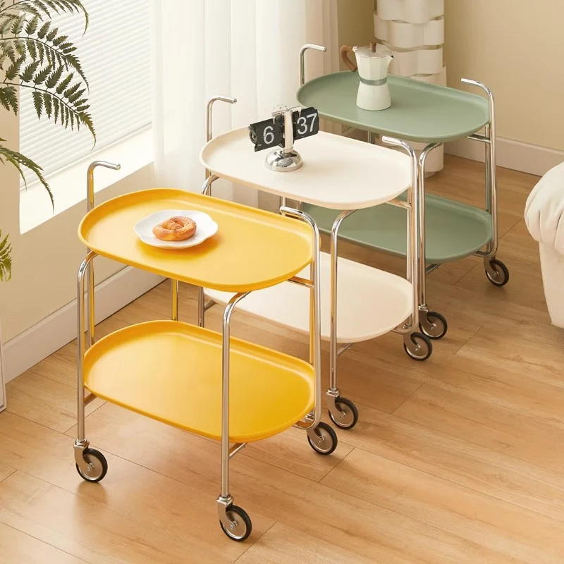 Contemporary Scandinavian ABS Carbon Steel Oval End Table With 2-Tier For Living Room