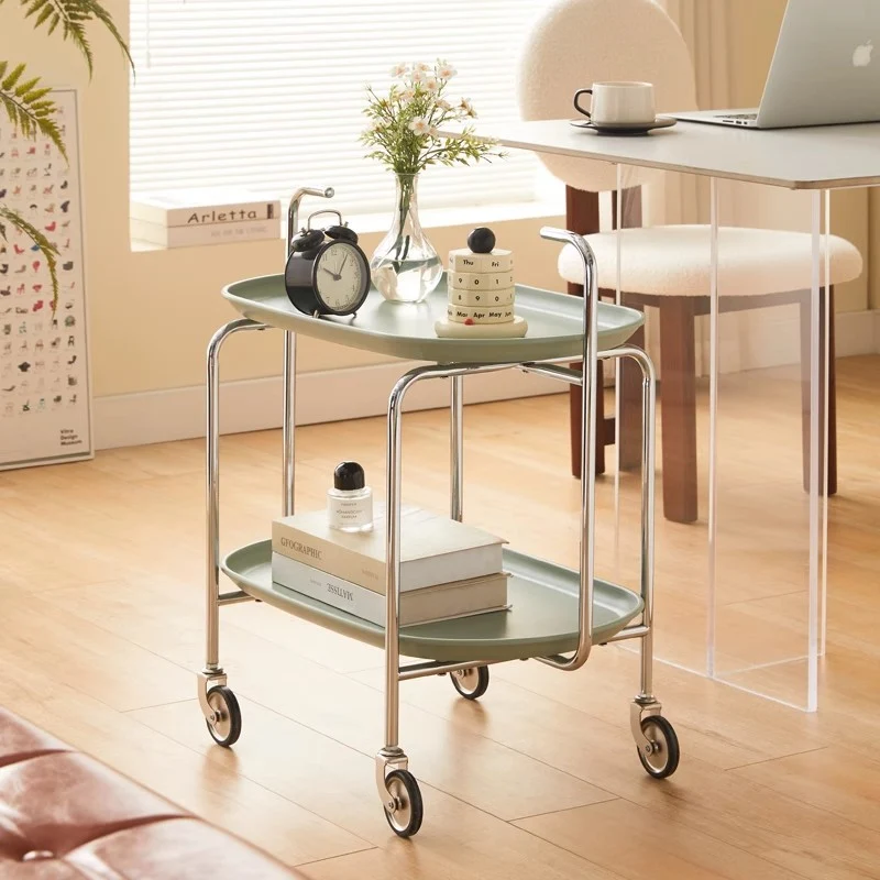 Contemporary Scandinavian ABS Carbon Steel Oval End Table With 2-Tier For Living Room