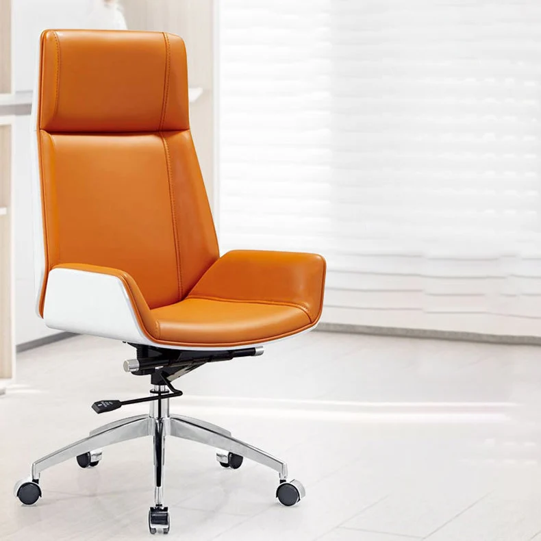 Contemporary Scandinavian PU Leather Wood Aluminum Curved Rectangular Desk Chair With Backrest For Home Office