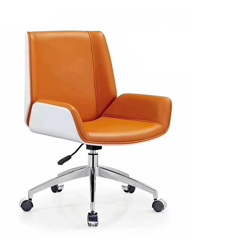 Contemporary Scandinavian PU Leather Wood Aluminum Curved Rectangular Desk Chair With Backrest For Home Office