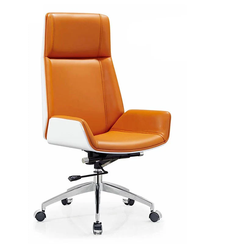 Contemporary Scandinavian PU Leather Wood Aluminum Curved Rectangular Desk Chair With Backrest For Home Office