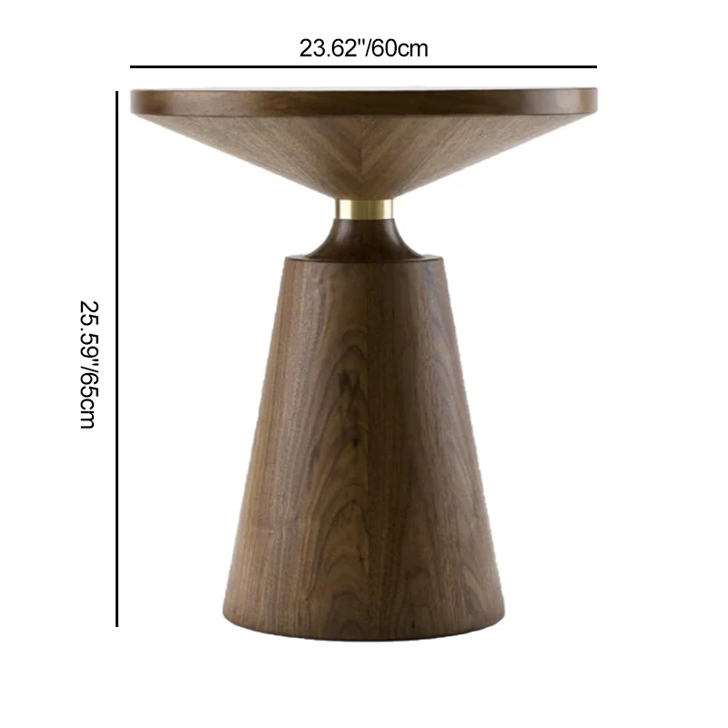 Contemporary Scandinavian Solid Wood Stainless Steel Round Cone End Table With 1-Tier For Living Room