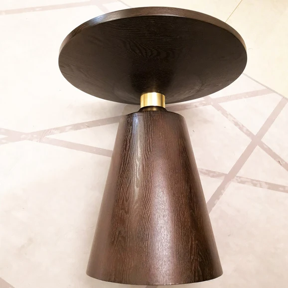 Contemporary Scandinavian Solid Wood Stainless Steel Round Cone End Table With 1-Tier For Living Room