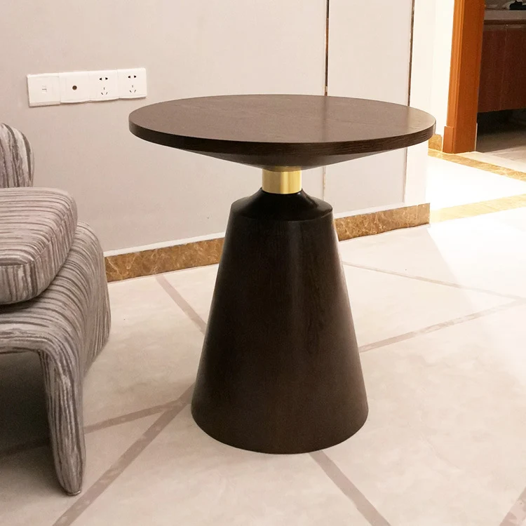 Contemporary Scandinavian Solid Wood Stainless Steel Round Cone End Table With 1-Tier For Living Room