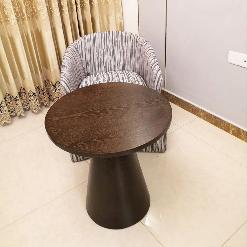 Contemporary Scandinavian Solid Wood Stainless Steel Round Cone End Table With 1-Tier For Living Room