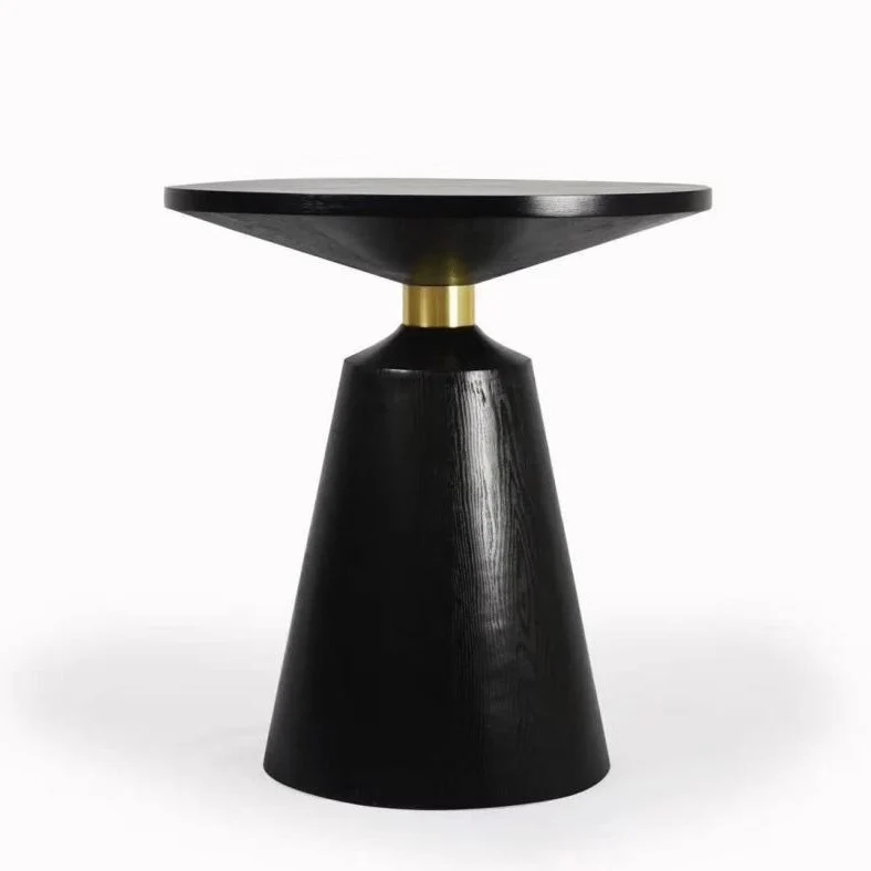 Contemporary Scandinavian Solid Wood Stainless Steel Round Cone End Table With 1-Tier For Living Room