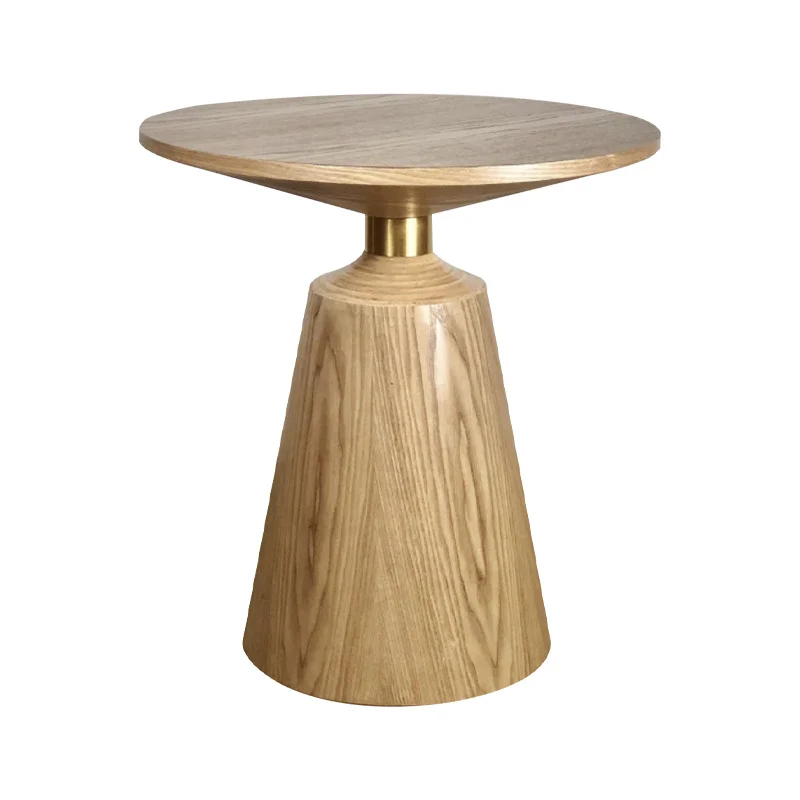Contemporary Scandinavian Solid Wood Stainless Steel Round Cone End Table With 1-Tier For Living Room
